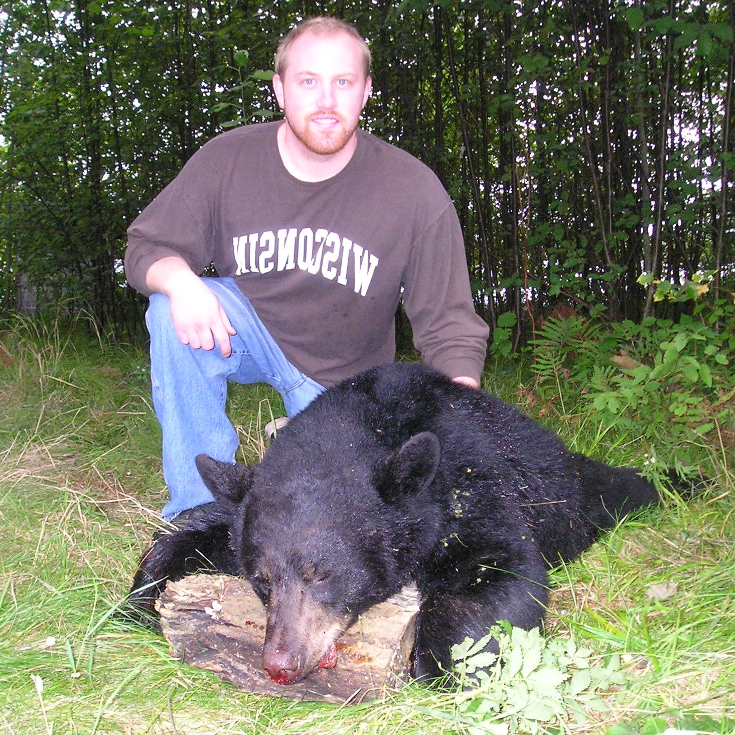 a hunter with a harvested WI black bear